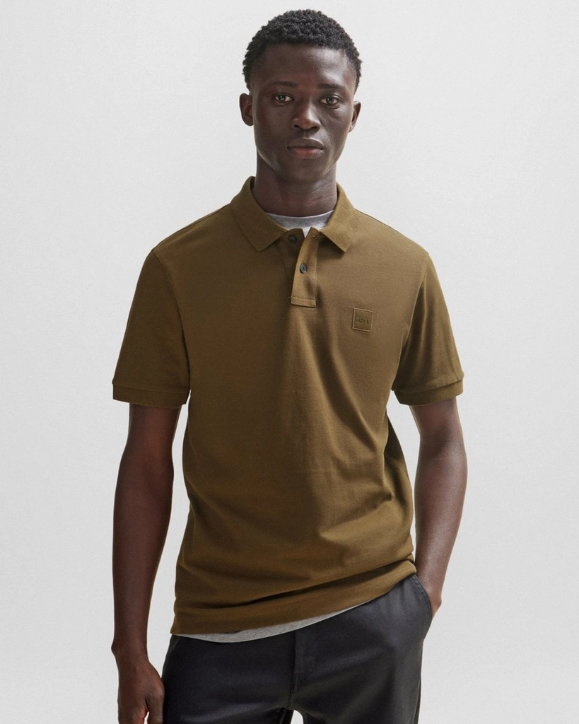Hugo Boss Passenger Mens Stretch-Cotton Slim-Fit Polo Shirt with Logo Patch - Brown - Size Large